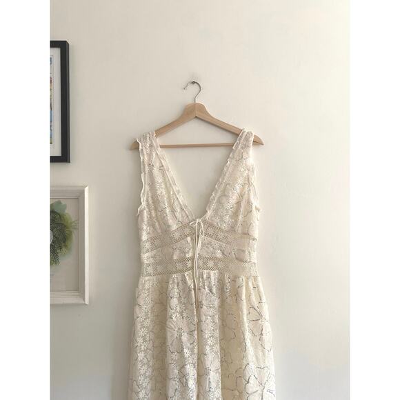 FOR LOVE & LEMONS NWT Snowflake Cream Daisy Mesh Sequin Maxi Dress Size Large - Picture 3 of 10